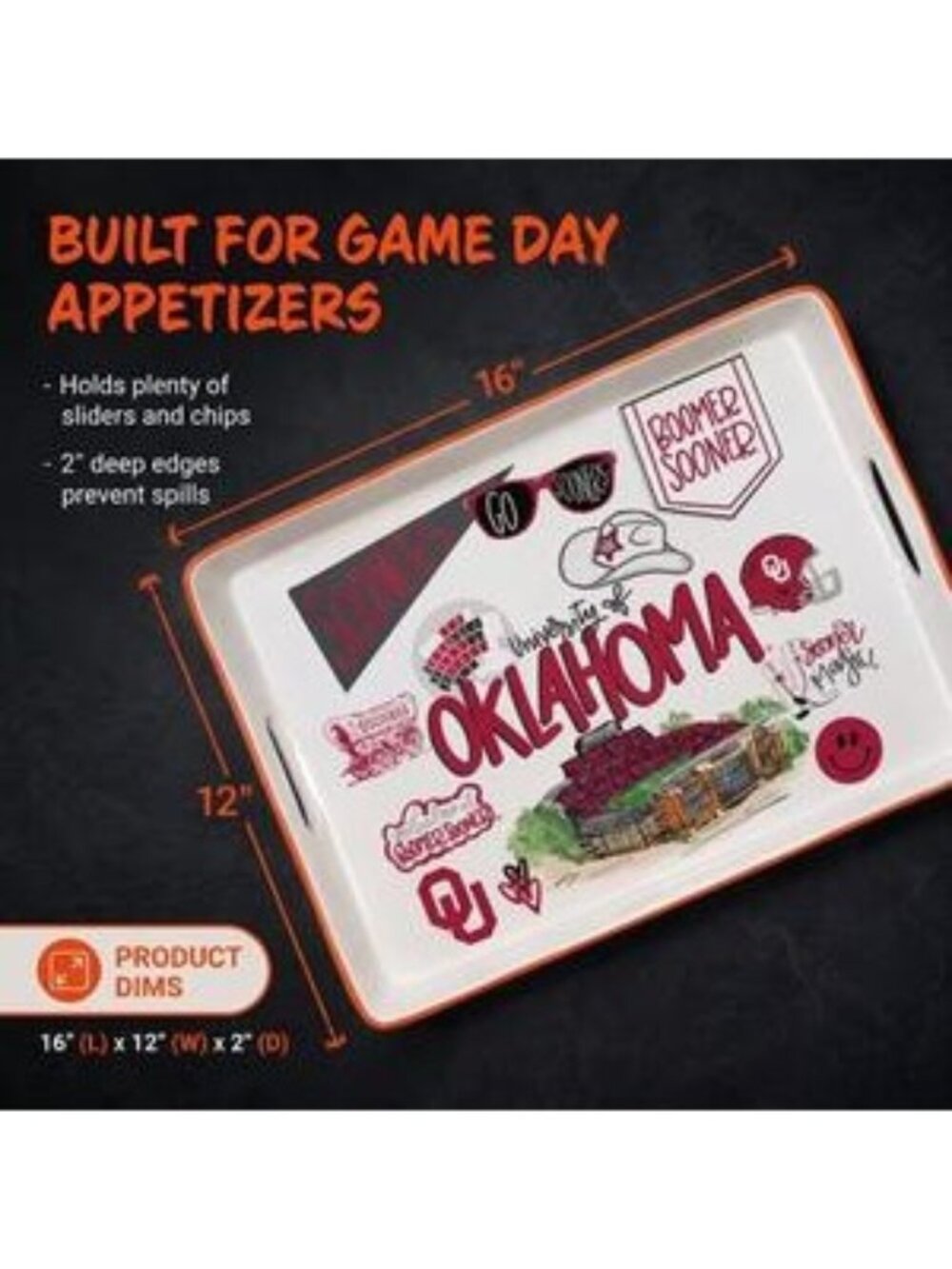 University Of Oklahoma Ceramic Serving Tray 16"x12" Game Day Appetizer Platter